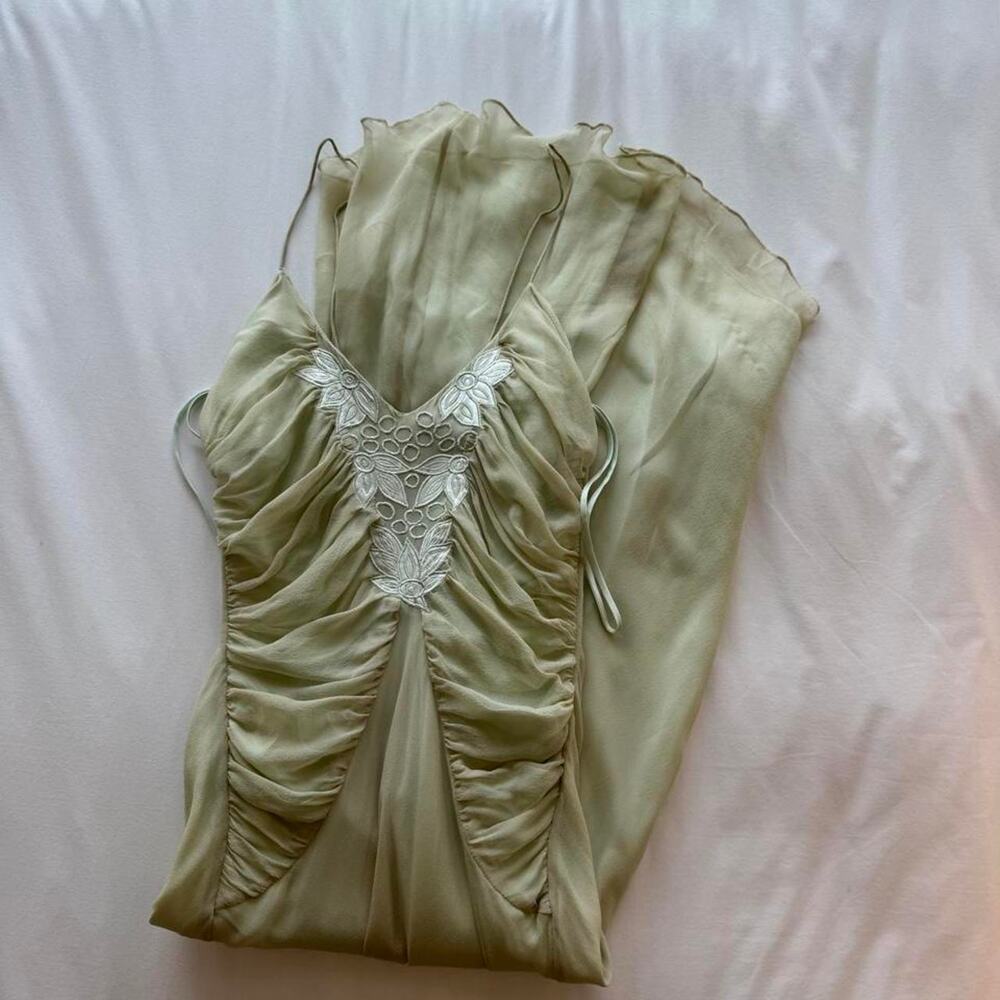 Vintage green silk dress with